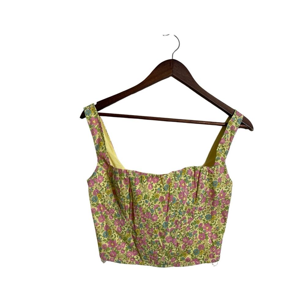 House of CB Yellow Floral Crop Top with Pink & Green Print